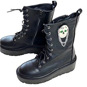 Koi Yorick Mansion Platform Combat Skull Boots Black New Size 8